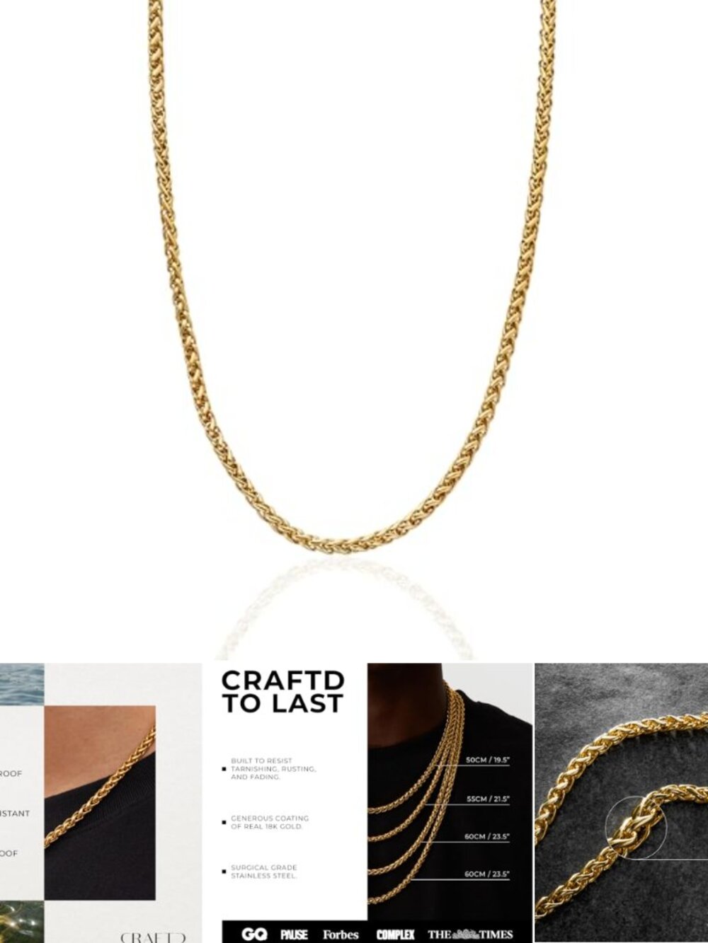 Wheat Chain Necklace 18k Gold Finish Lobster Clasp 19.5" Men's Jewelry